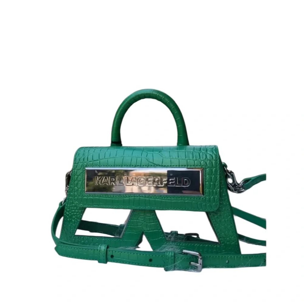 KARL LAGERFELD Green Croc-Embossed Top Handle / Crossbody NWOT - Picture 2 of 8